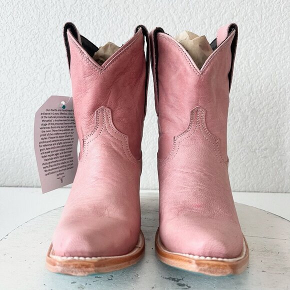 Lane EMMA JANE Womens Cowboy Bootie 5 Pink Leather Western Cowgirl Short Boots - Picture 7 of 13